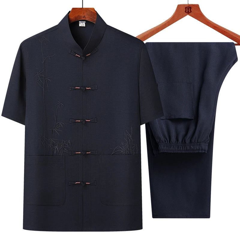 Men's sets (Shirt + trousers) 2025 summer new style men fashion shirt short sleeve shirt High quality shirts male Two Piece