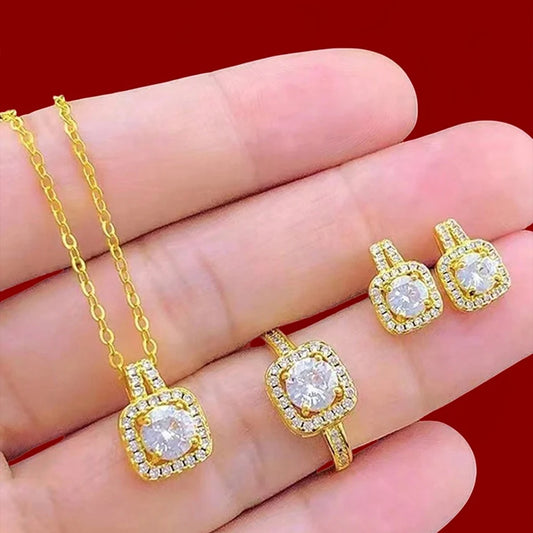 1PC Luxury Cube Jewelry Set, Women's Elegant Necklace, Earrings & Ring Set, Perfect Gift for Valentine's Day, Christmas Gift, Bi
