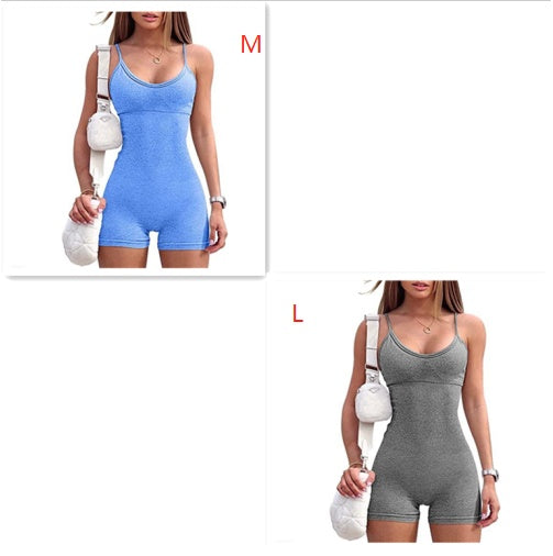 Women Spaghetti Yoga Strap Shorts Jumpsuit Sports For Workout