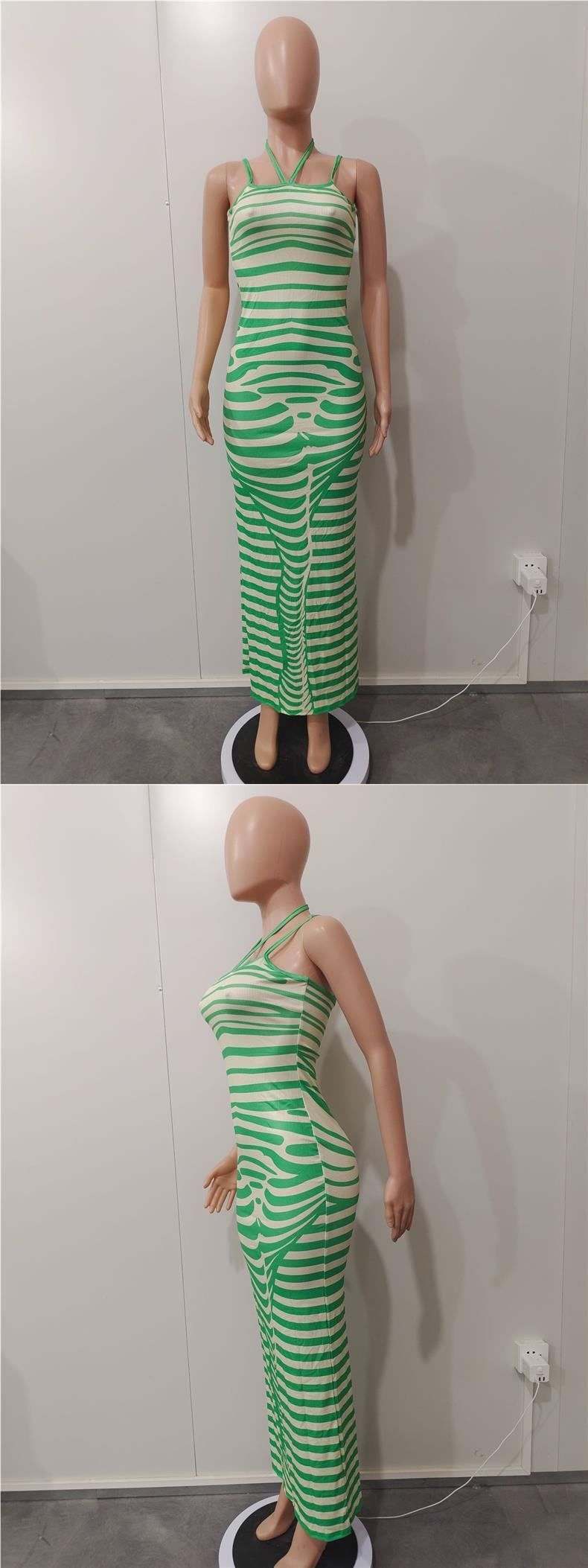 Women's Sunken Stripe Positioning Printed Suspender Dress