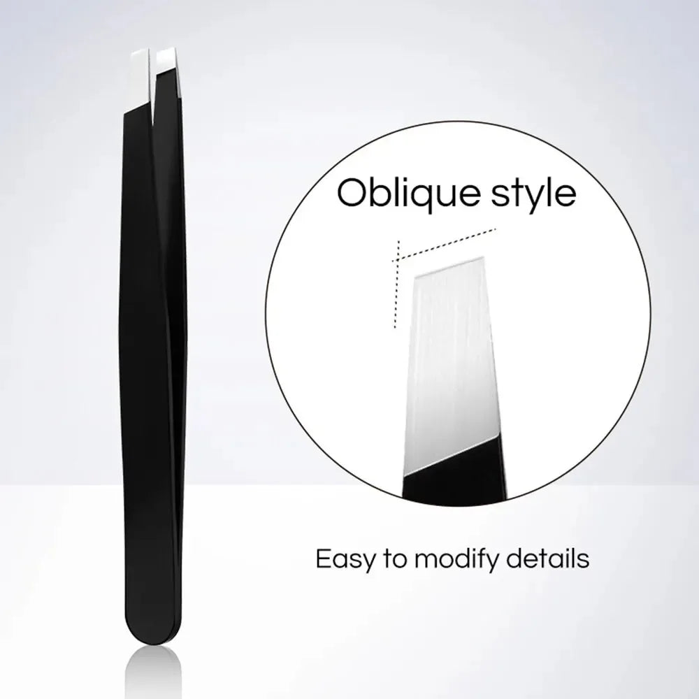 Stainless Steel Black Eyebrow Tweezer with Slant and Flat Point Beauty Tools for Eyelash Tweezer & Ingrown Hair Removal