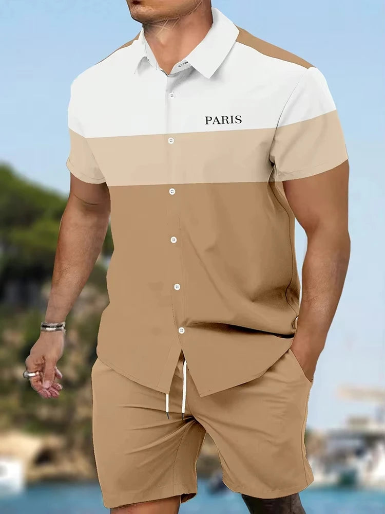 Daily Fashion Men's Short-sleeved Shirts Summer Short-sleeved Shirts And Beach Pants Men's Street Casual Two-piece Men's Shorts