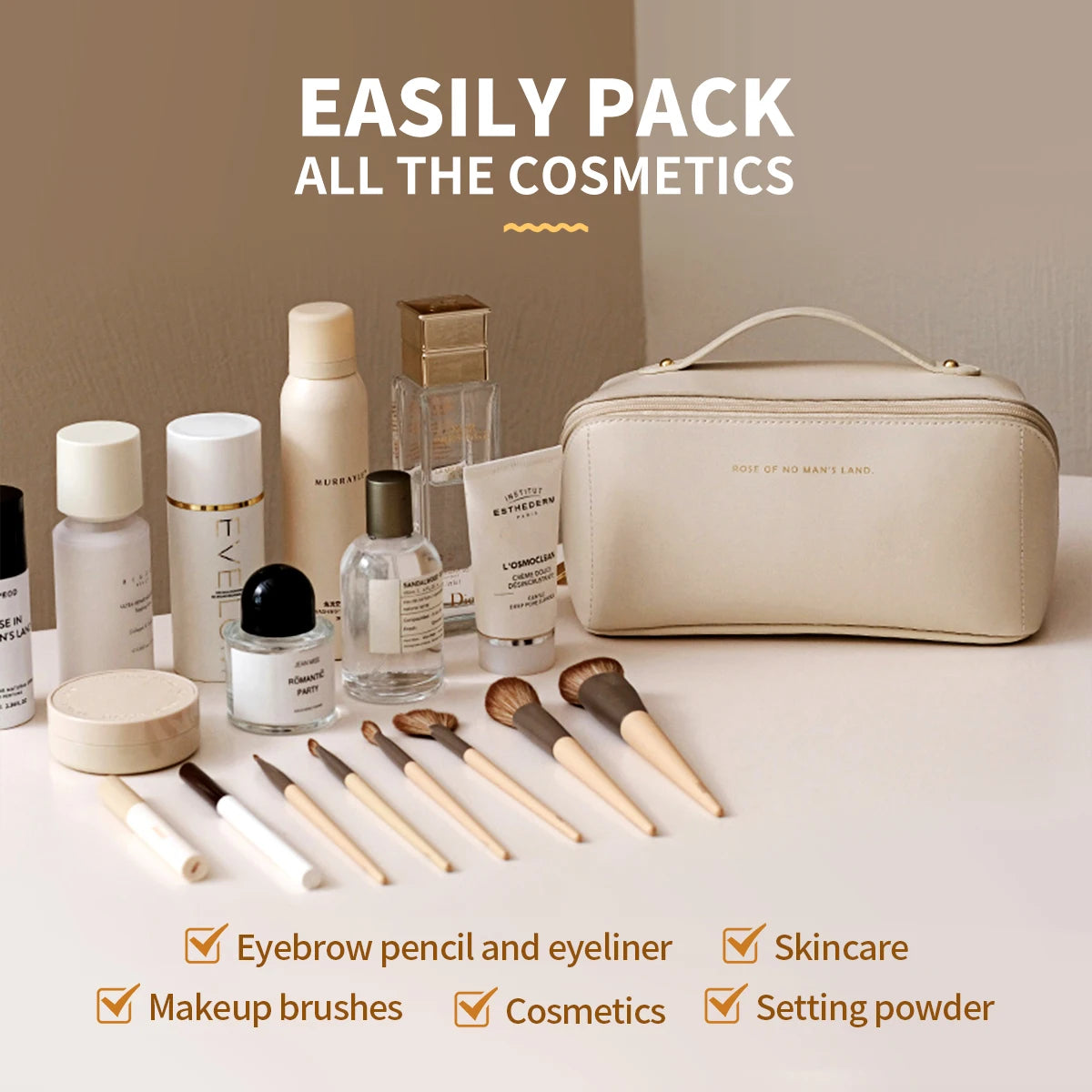 1pc Makeup Organizer Female Toiletry  Bag Make Up Case Storage Pouch Luxury Lady Box, Cosmetic Bag, Organizer Bag For Travel Zip