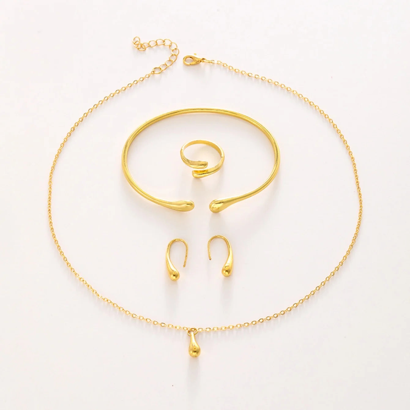 Fashion Teardrop Jewelry Set for Women Simple Ring Necklace Bracelet Earrings  Set Suitable for Engagement  Party Gift Jewelry