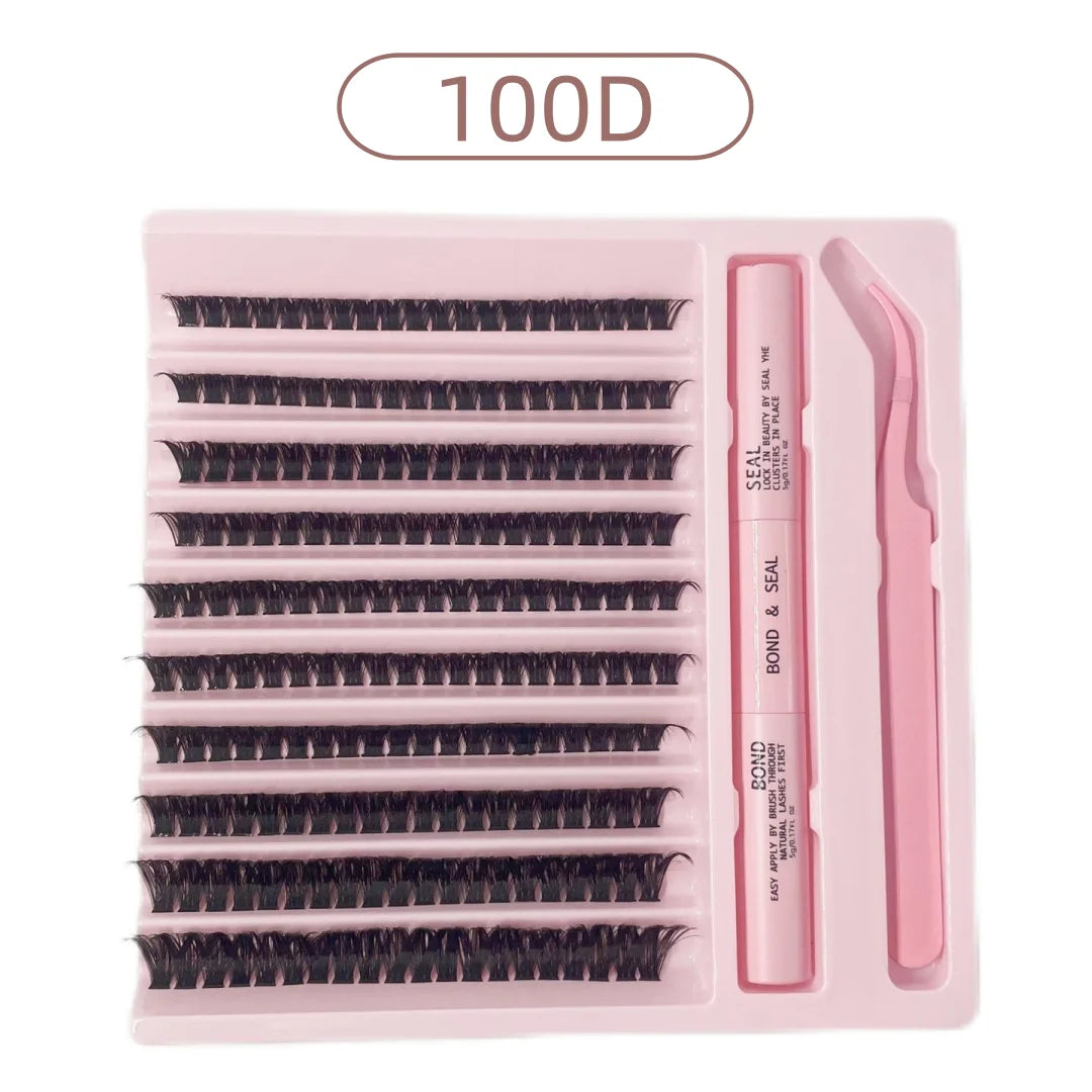 LASHVNNA Lash Clusters Kit With Waterproof Strong Hold DIY Lash Extension Kit Lash Bond And Seal And Eyelash Tweezers Makeup