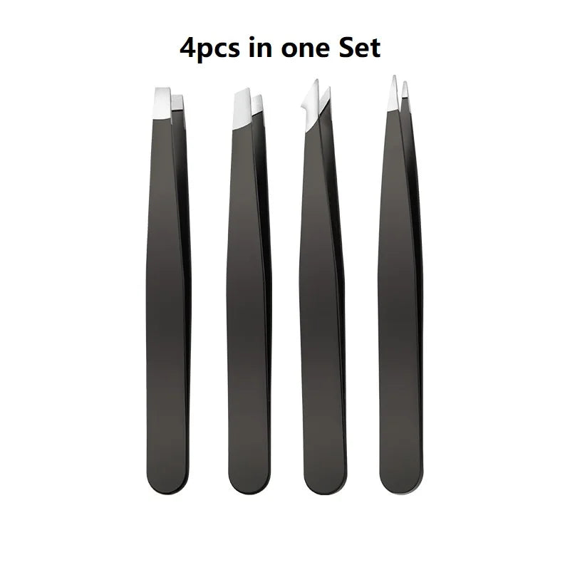 Stainless Steel Black Eyebrow Tweezer with Slant and Flat Point Beauty Tools for Eyelash Tweezer & Ingrown Hair Removal
