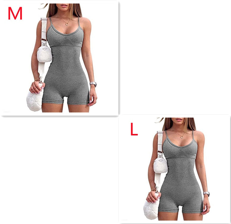 Women Spaghetti Yoga Strap Shorts Jumpsuit Sports For Workout