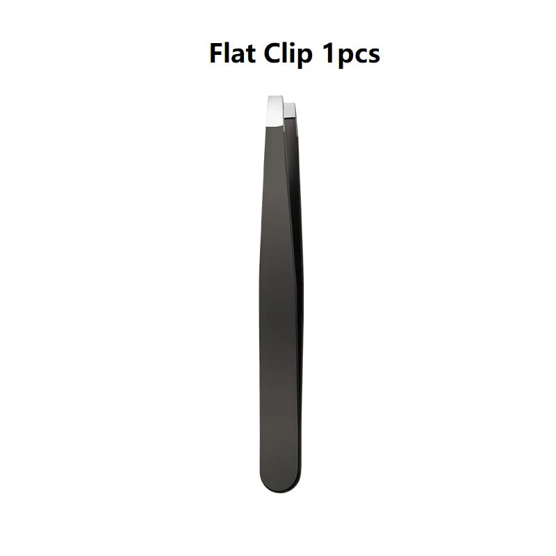 Stainless Steel Black Eyebrow Tweezer with Slant and Flat Point Beauty Tools for Eyelash Tweezer & Ingrown Hair Removal