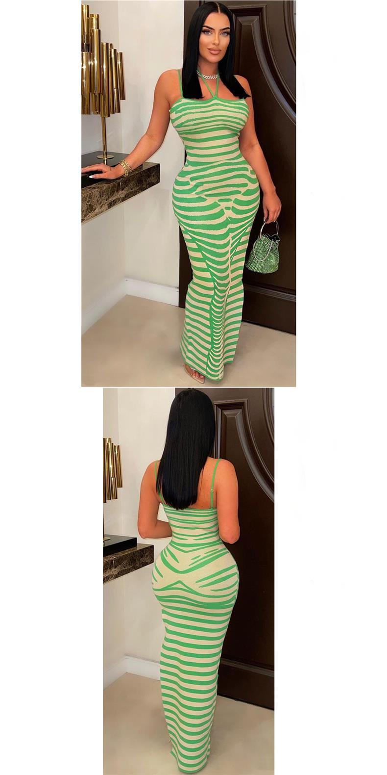 Women's Sunken Stripe Positioning Printed Suspender Dress