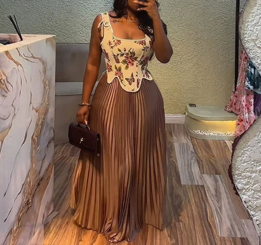 New Two Piece Skirt Set Summer 2025 New Women's Clothing Printed Tank Top+ High Waist Half Body Ruffle A Line Skirt