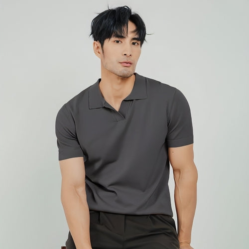 Lightly Mature Men's Solid Color Lapel Knitted Polo Shirt