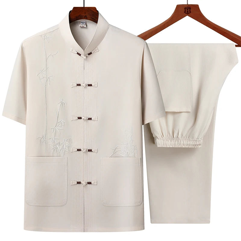 Men's sets (Shirt + trousers) 2025 summer new style men fashion shirt short sleeve shirt High quality shirts male Two Piece