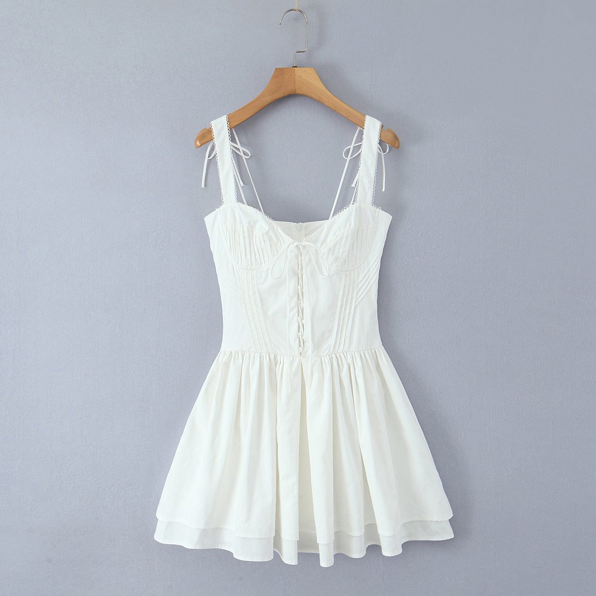 European And American Style Simple Solid Color Holiday Leisure Slim-fitting Patchwork Rope Sling Dress