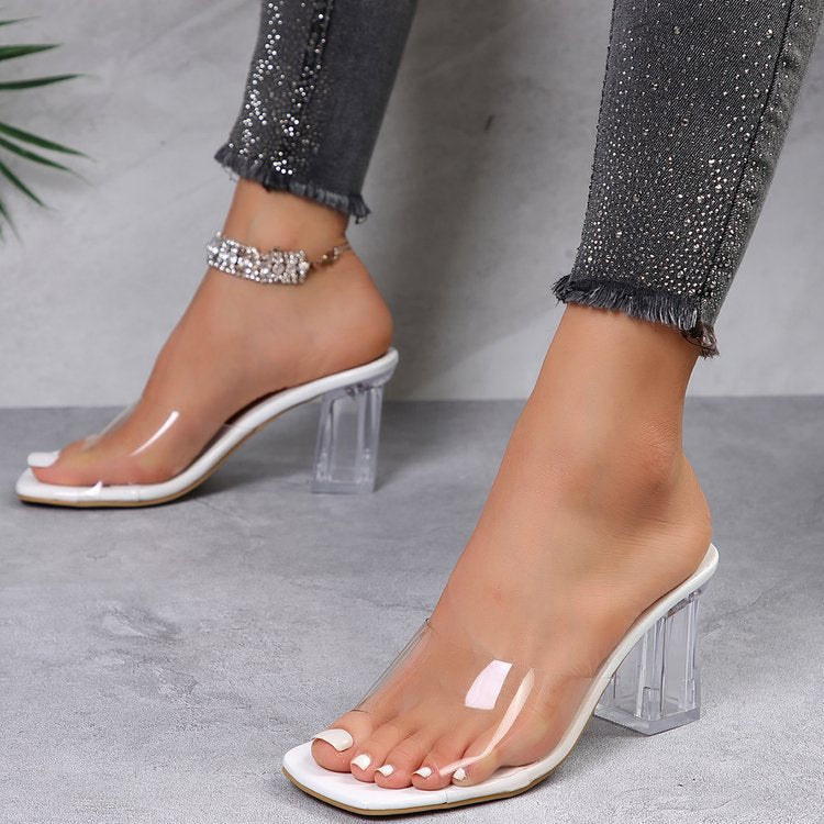 Modern Muse Heels – Transparent & Square-Toe Luxe Slippers