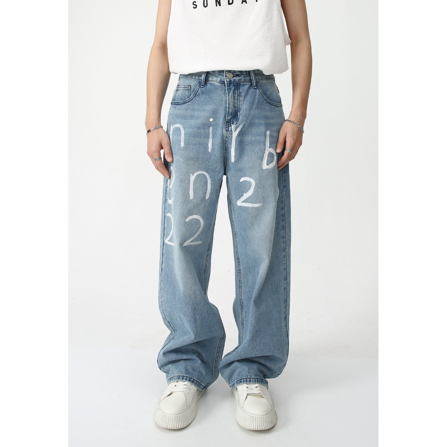 Custom Loose Wide-Leg Mopping Jeans