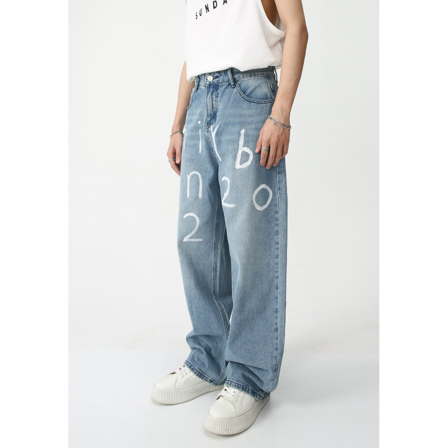 Custom Loose Wide-Leg Mopping Jeans