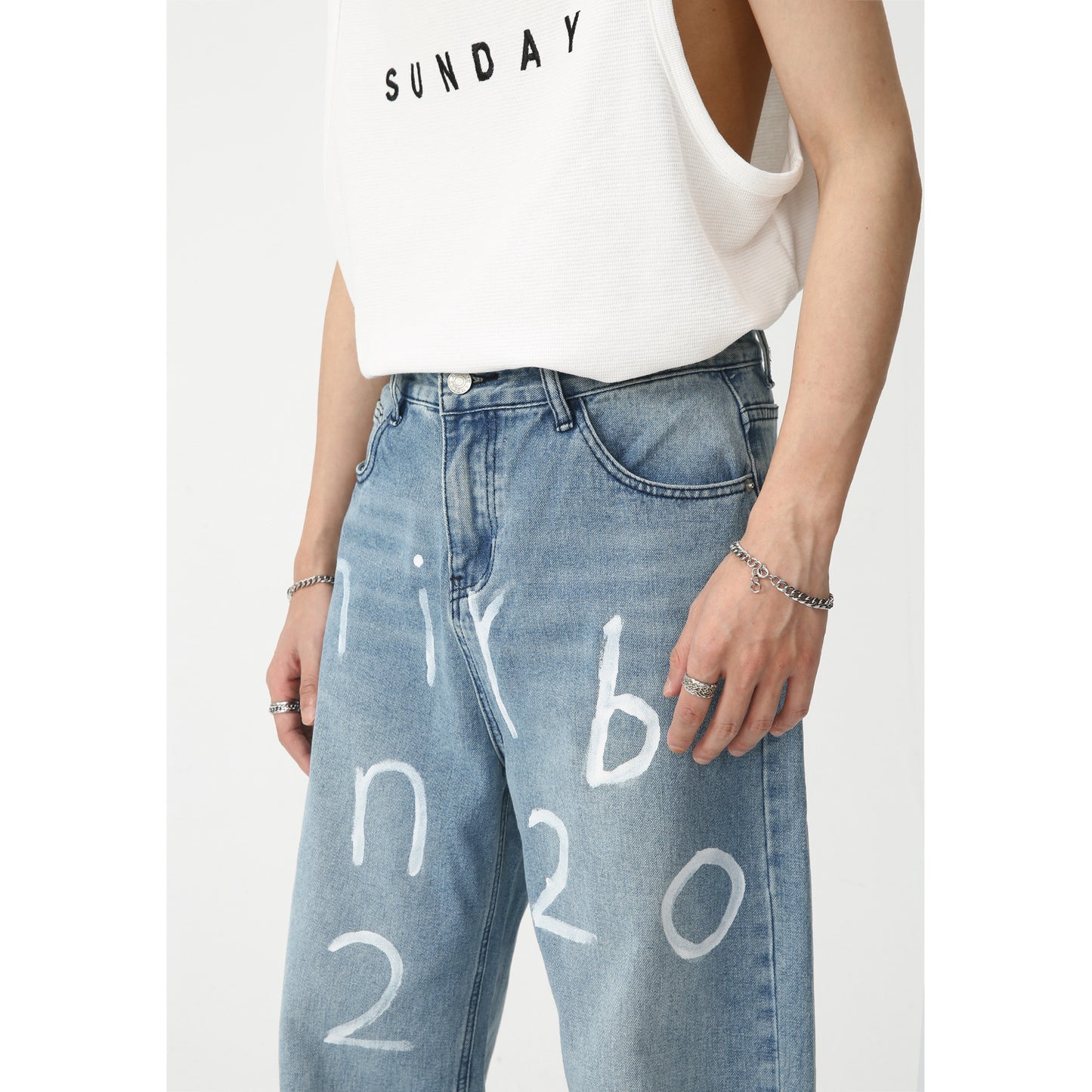 Custom Loose Wide-Leg Mopping Jeans