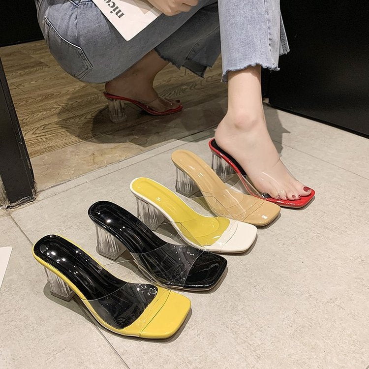 Modern Muse Heels – Transparent & Square-Toe Luxe Slippers