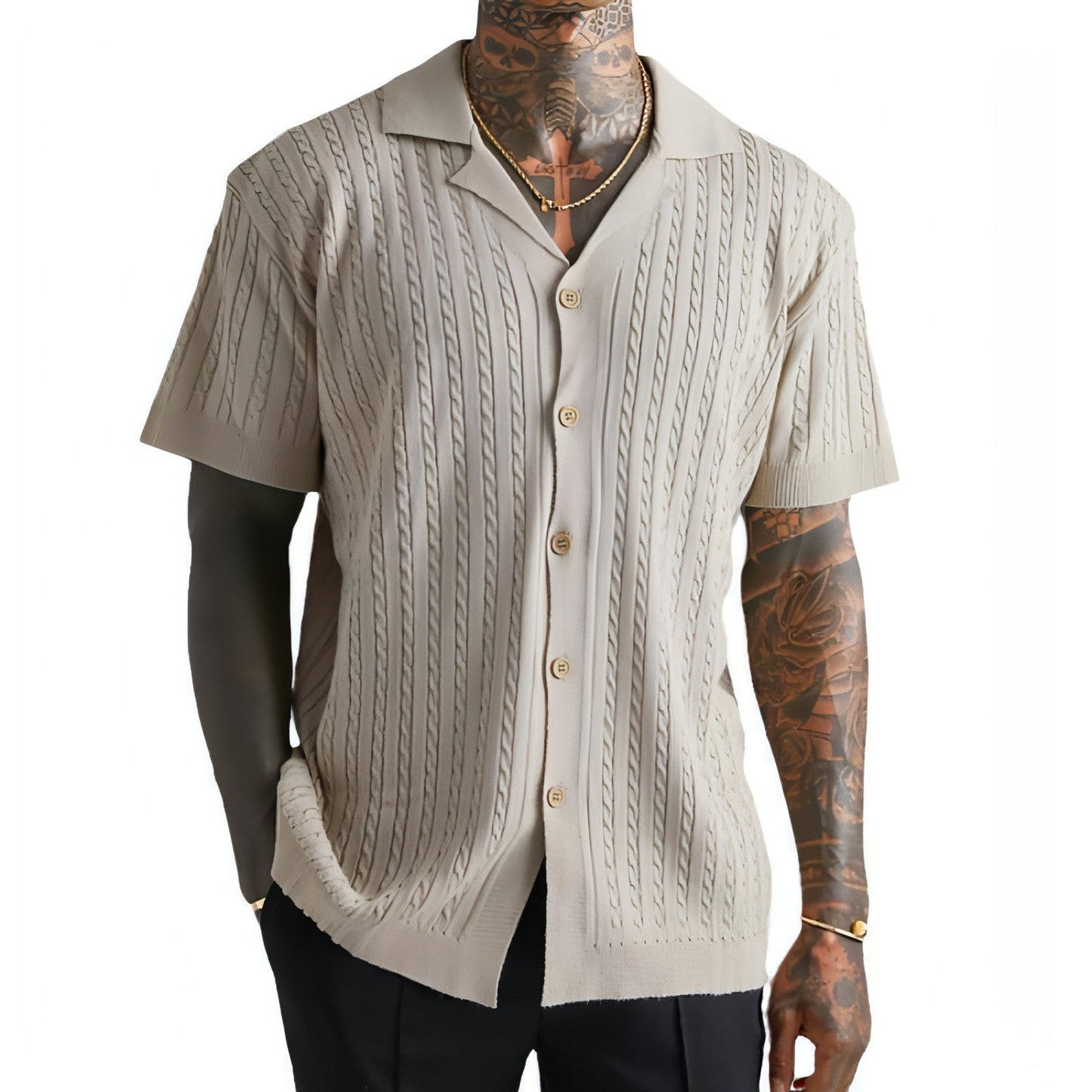 Men's Knitted Short-sleeved Shirt