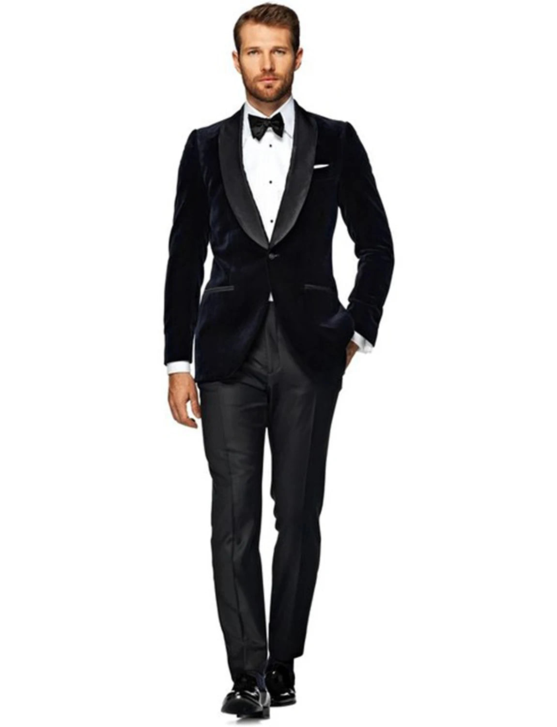 Formal Navy Blue Velvet Men 2 Piece Wedding Suit Groom Tuxedo Slim Fit