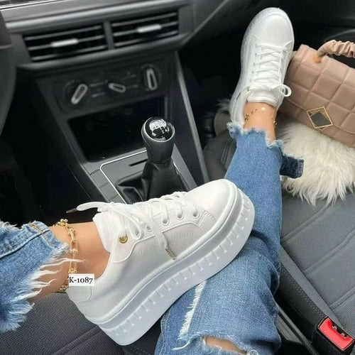 Casual Platform Women's Sneakers - Flat Women's Shoes