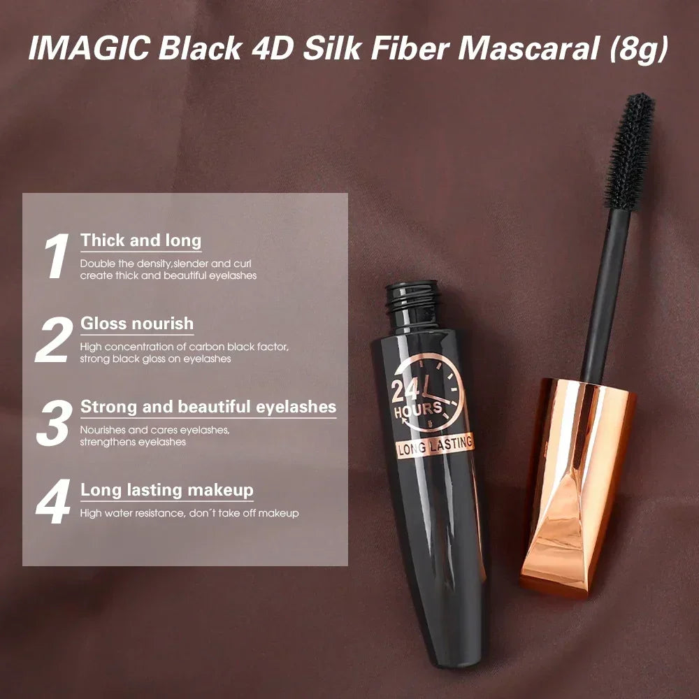 5D Waterproof Mascara Lengthens Eyelashes Extension Black Silk Fiber