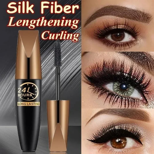 5D Waterproof Mascara Lengthens Eyelashes Extension Black Silk Fiber