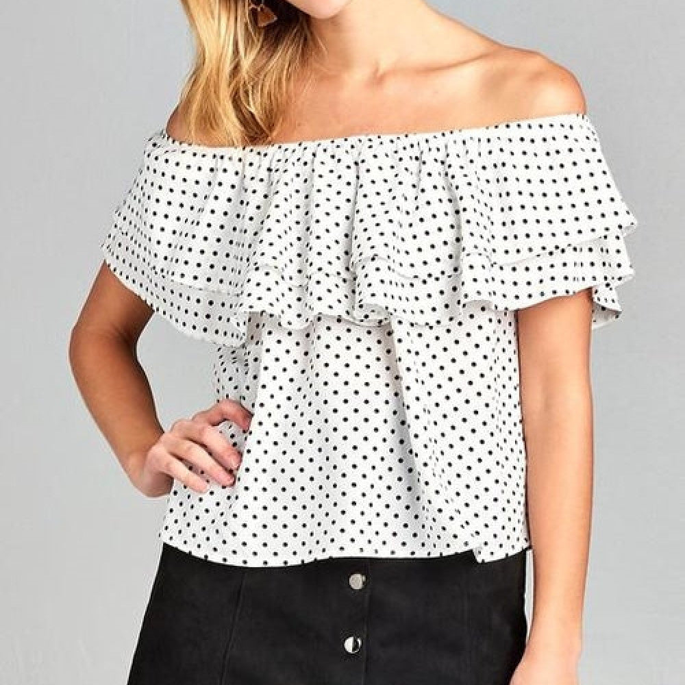 Chiffon Shirt Polka Dot Off-shoulder Cake Collar Shirt Women's Top