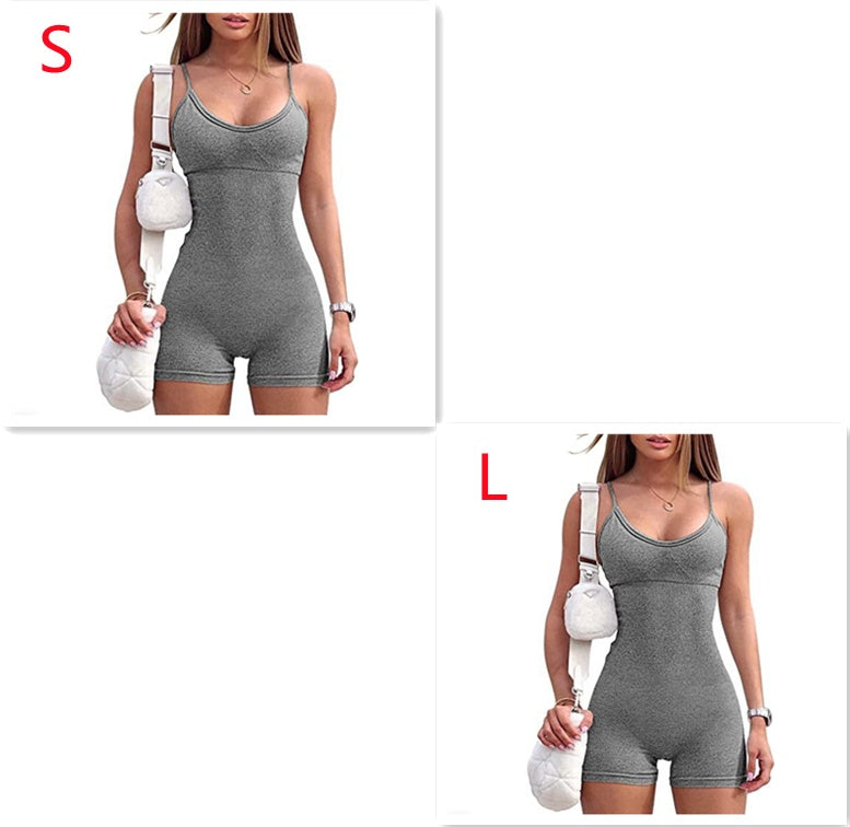 Women Spaghetti Yoga Strap Shorts Jumpsuit Sports For Workout