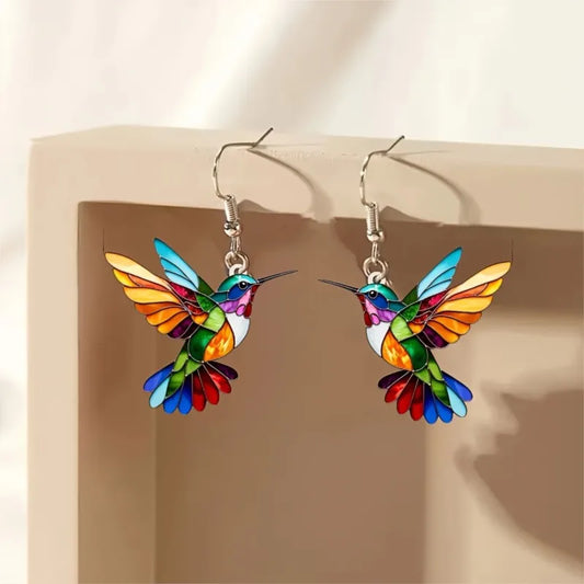 Colorful Hummingbird Stud Earrings for Women Fashion Cute Animal Dangle Earring Statement Jewelry Gifts