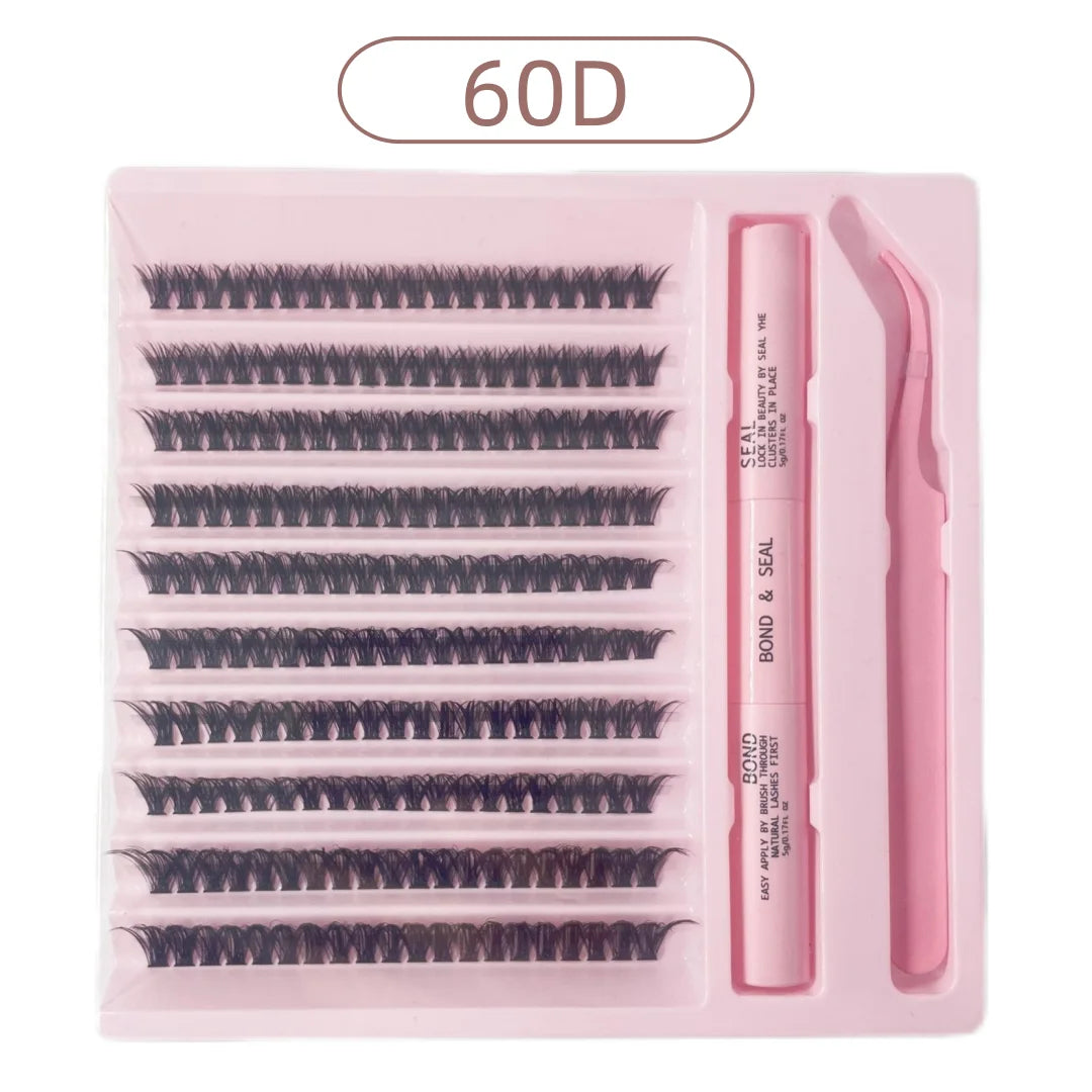 LASHVNNA Lash Clusters Kit With Waterproof Strong Hold DIY Lash Extension Kit Lash Bond And Seal And Eyelash Tweezers Makeup