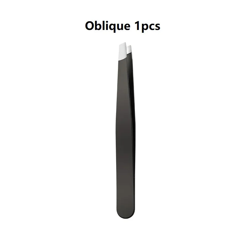 Stainless Steel Black Eyebrow Tweezer with Slant and Flat Point Beauty Tools for Eyelash Tweezer & Ingrown Hair Removal