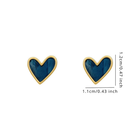 New Korean Sweet Cute Heart Stud Earrings for Women Girl Fashion Blue Glaze Aesthetic Geometric Earrings Minimalist Jewelry Gift