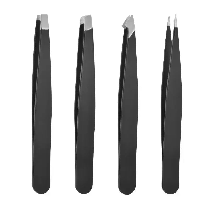 Stainless Steel Black Eyebrow Tweezer with Slant and Flat Point Beauty Tools for Eyelash Tweezer & Ingrown Hair Removal