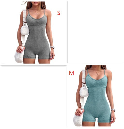 Women Spaghetti Yoga Strap Shorts Jumpsuit Sports For Workout