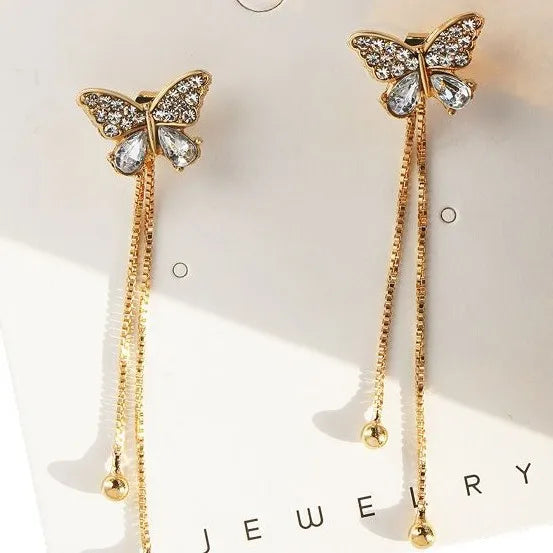Exquisite Drop Ear Line Long Hanging Earrings For Women Zircon Crystal Bee Butterfly Flower Piercing Earing Accessories Jewelry