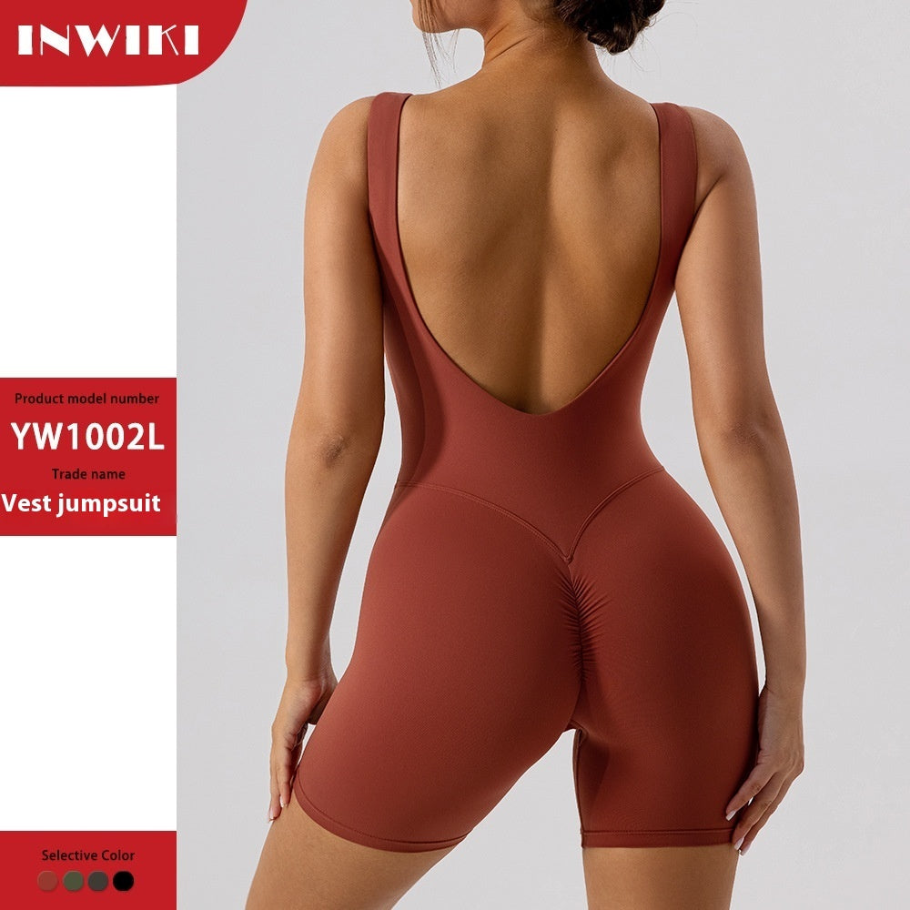 Women's Hollow-out Beauty Back Yoga Jumpsuit Shorts For Women