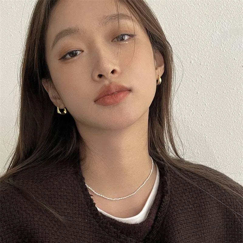 ANENJERY Geometric Small Hoop Earrings for Women Creative Simple Golden Silver Color Huggies Gift Jewelry