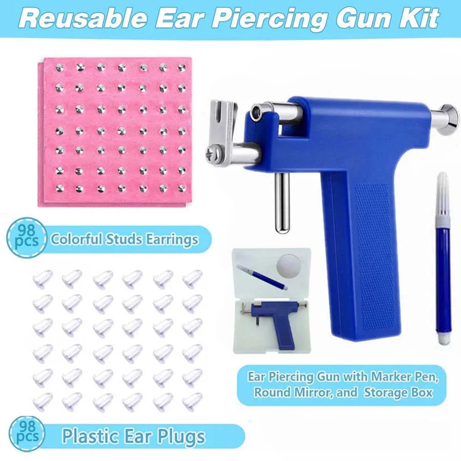 Professional Ear Piercing Gun Kit with 98pcs Stainless Steel Ear Studs-Safety Gun Piercing