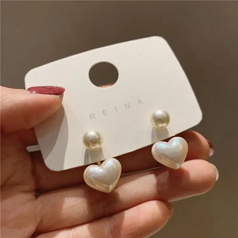 Imitation Pearl Heart Round Geometric Smooth Surface Dangle Earrings for Women Elegant Versatile Ear Fashion Jewelry Wholesale