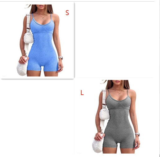 Women Spaghetti Yoga Strap Shorts Jumpsuit Sports For Workout