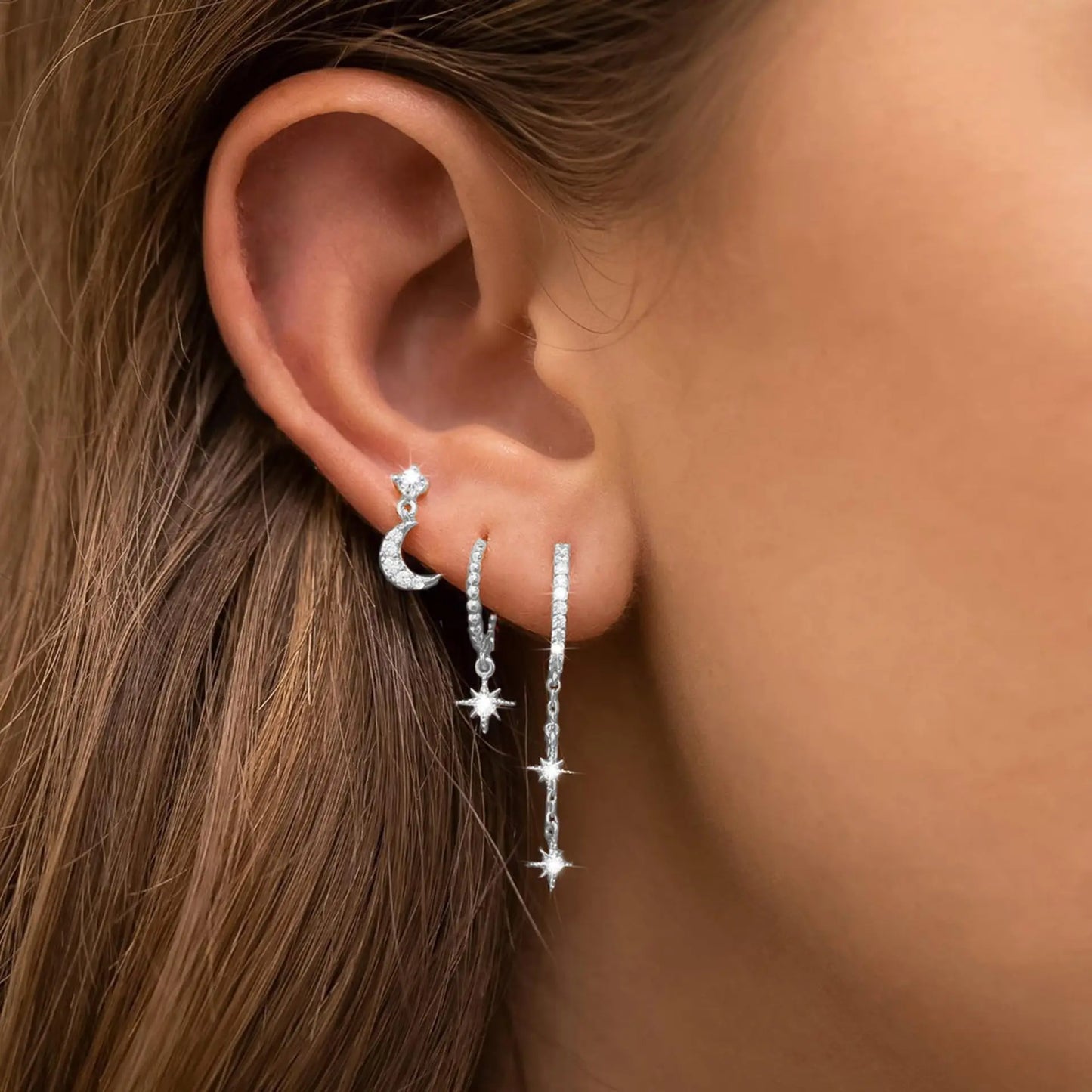 3pcs Unisex Fashion Metal round Star Tassel Dangle Hexagram Drop Earrings Set Hip Hop Punk Rock Jewelry for Men And Women