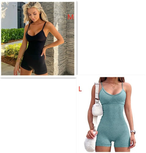 Women Spaghetti Yoga Strap Shorts Jumpsuit Sports For Workout