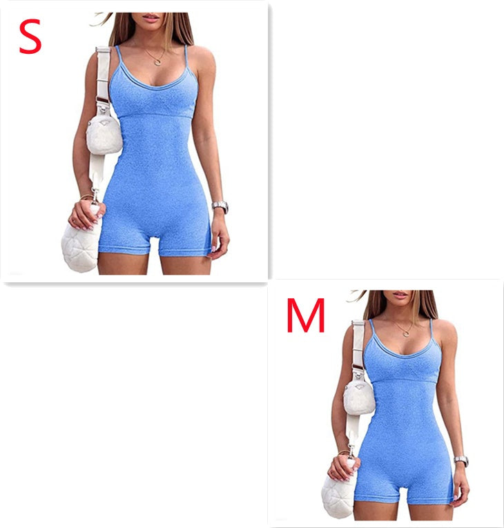 Women Spaghetti Yoga Strap Shorts Jumpsuit Sports For Workout