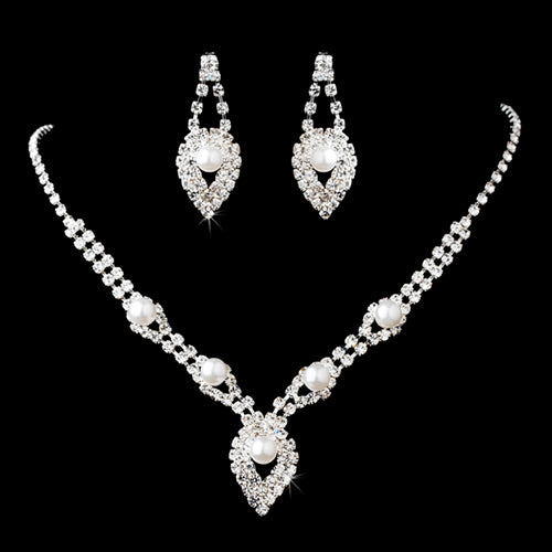 Bridal Wedding Crystal Rhinestone Pearl Jewelry Set