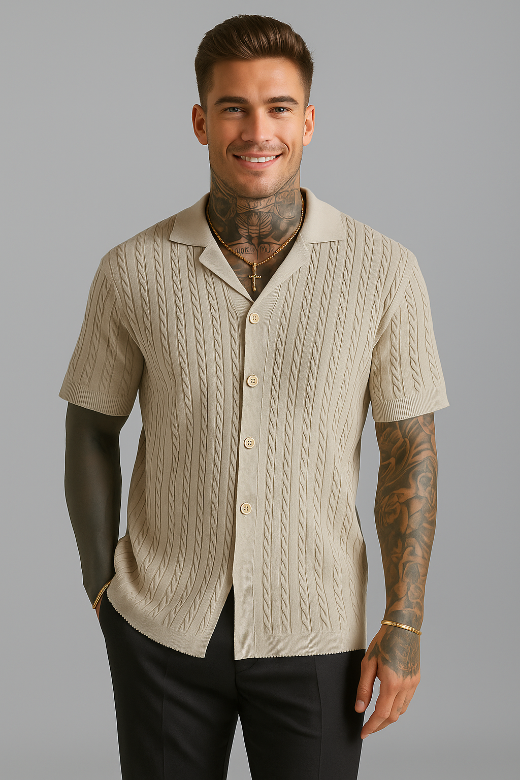 Men's Knitted Short-sleeved Shirt