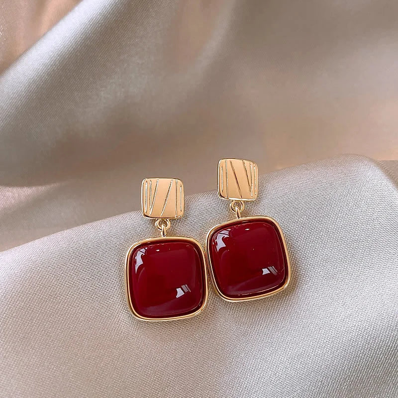 New Exquisite Shiny Zircon Heart Flower Earrings Korean Elegant Square Geometric Crystal Earrings for Women Fashion Jewelry Gift