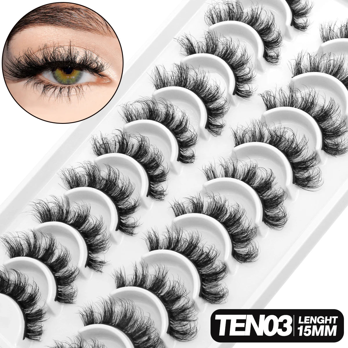 Fluffy 3D Mink Lashes – 10 Pairs of Soft, Full Volume