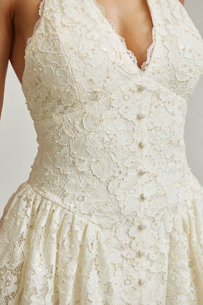 Liza Pearl Lace Halter Neck Dress