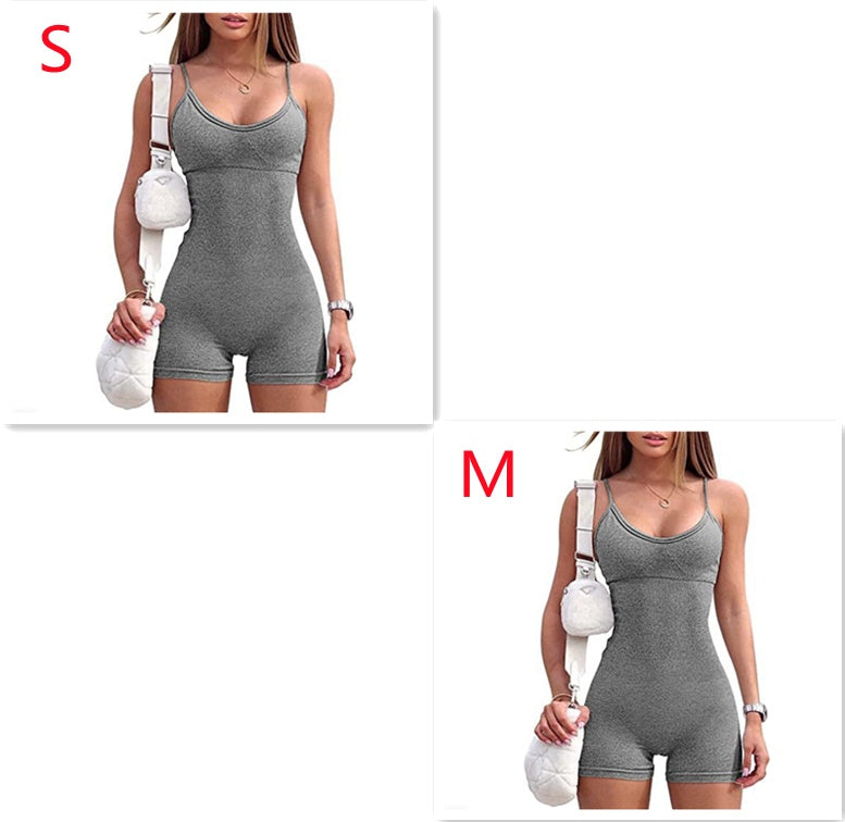 Women Spaghetti Yoga Strap Shorts Jumpsuit Sports For Workout